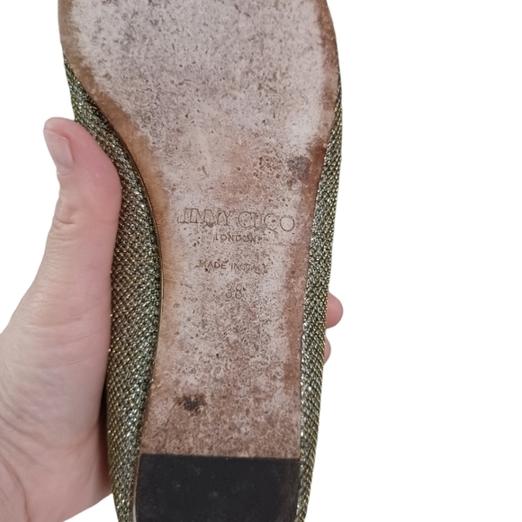 jimmy CHOO Gold Glitter Ballerina flats shoes - Picture 7 of 8